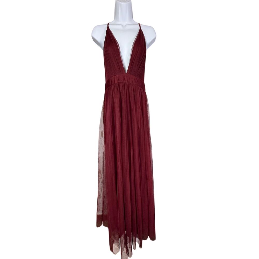 Luxxel, Deep V-Neck Crossover Back Maxi Dress. Size Large. Good used condition!